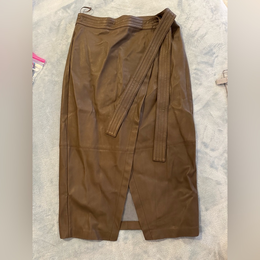 Leather midi wrap skirt
